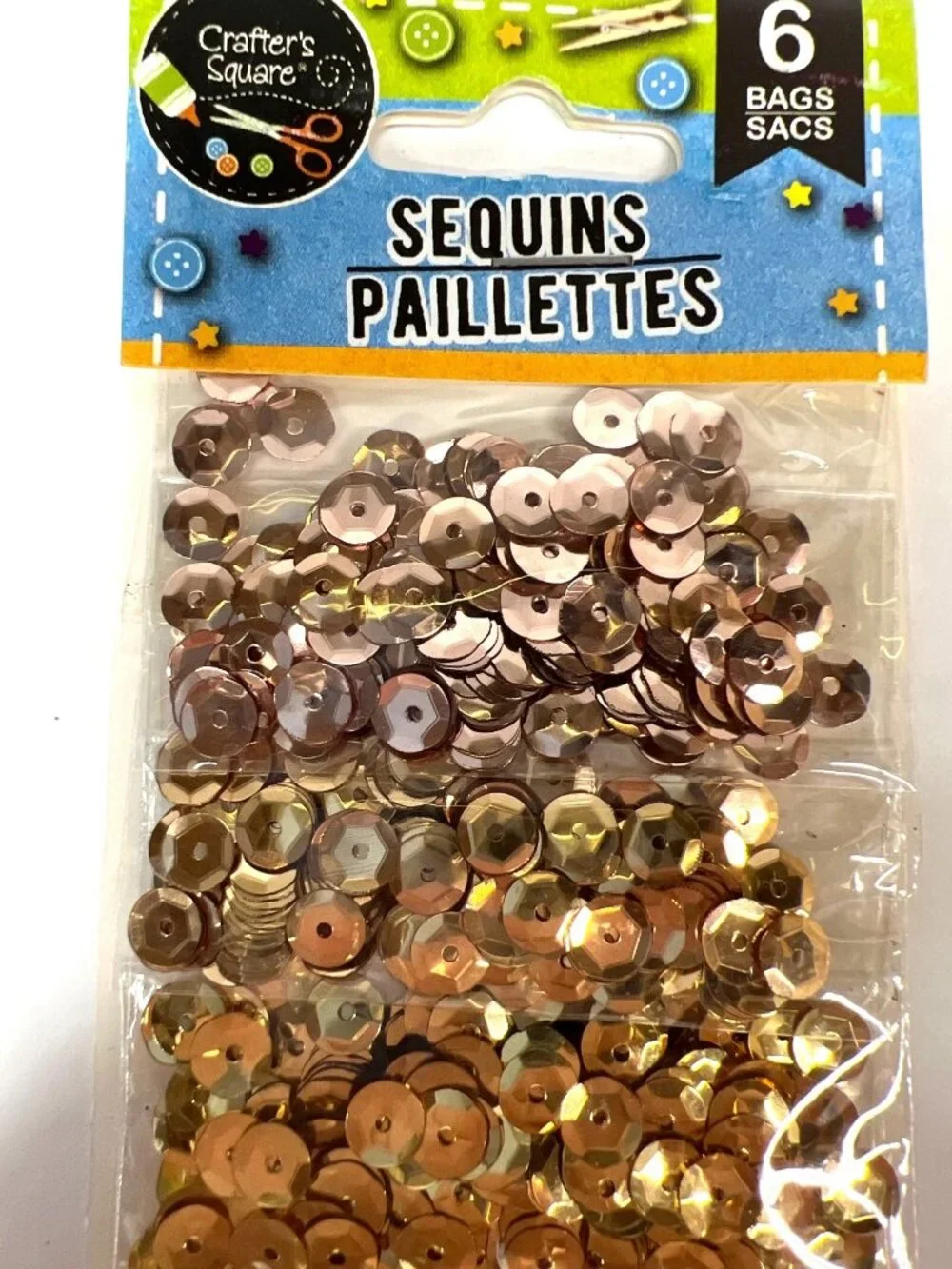 6-Pack Metallic Craft Sequins In Gold Bronze & Red Tones For DIY Projects